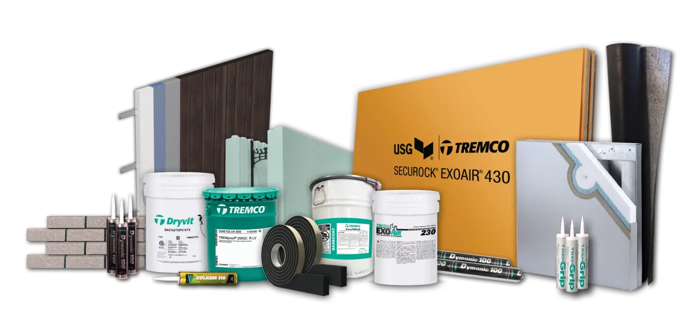 collection of Tremco CPG, Dryvit and Nudura building materials