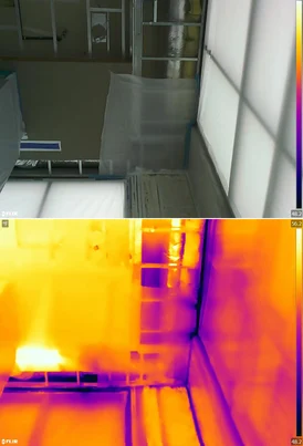 Heatmap showing areas of moisture penetration to an existing waterproof membrane.