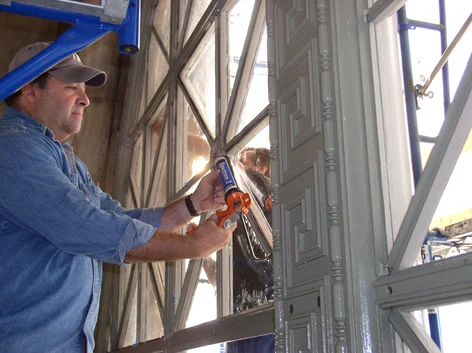 Interior window framing is sealed using a silicone polymer by a trained professional.