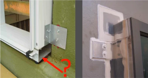 A window to wall connection is shown improperly installed, exposing the fixture to air and moisture.