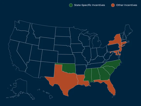 A map illustrating which states offer financial incentives for using the FORTIFIED standard. 