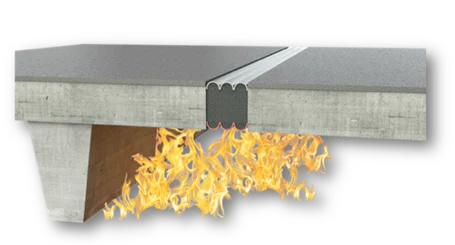 Illustration showing how specialized, self-expanding foam expansion joints can stop the spread of fire and smoke in a residential or commercial structure. 