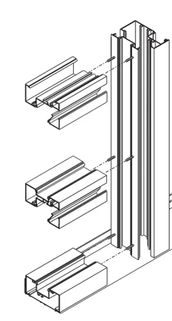 A split view illustration depicting the design and performance of a storefront glazing assembly.