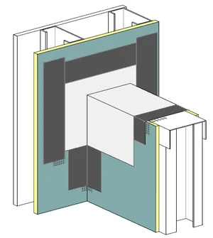 A detailed illustration of a parapet-to-wall termination in EIFS and stucco applications.